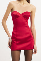 Satin Column Corset Mini Dress - Scarlet