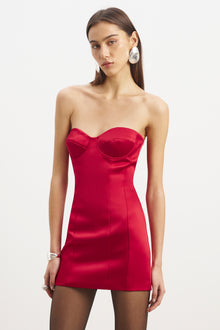 Satin Column Corset Mini Dress - Scarlet