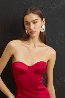 Satin Column Corset Mini Dress - Scarlet