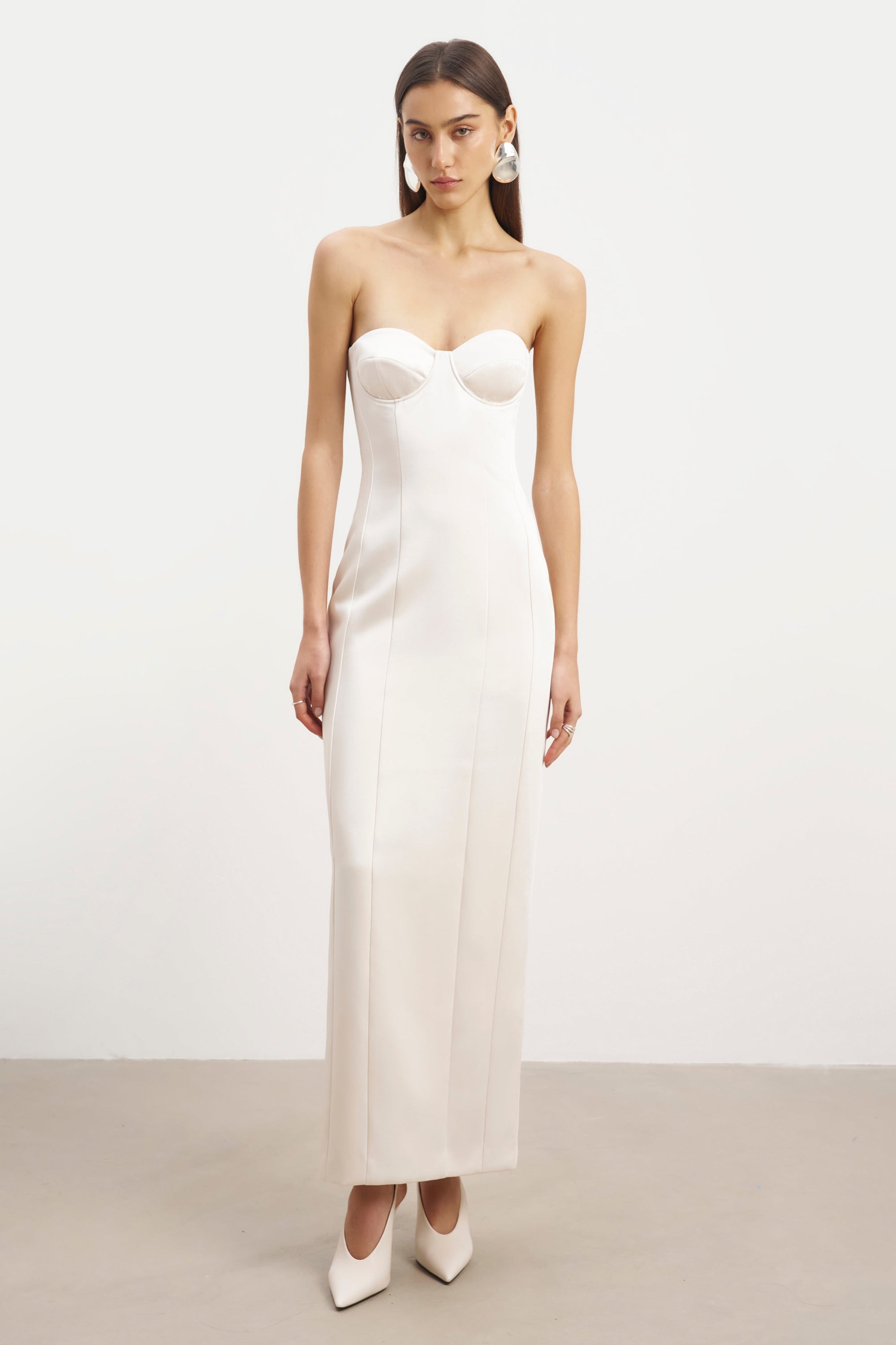 Satin Column Corset Maxi Dress - Cream Satin Column Corset Maxi Dress - Cream