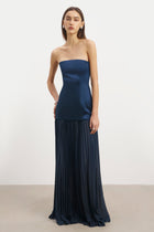 Satin Structured Bodice Gown - Navy