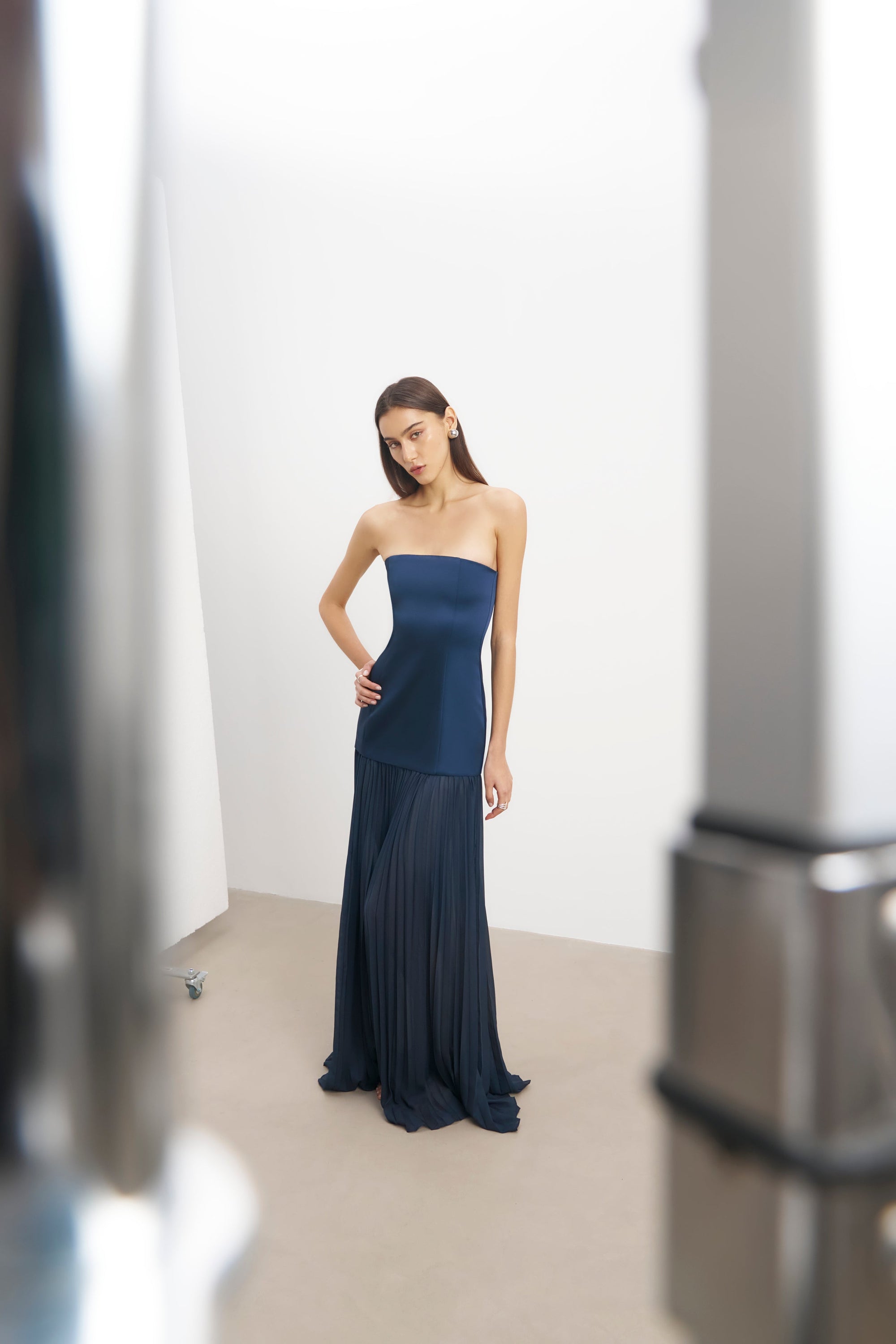 Satin Structured Bodice Gown - Navy | BOA Satin Structured Bodice Gown - Navy | BOA