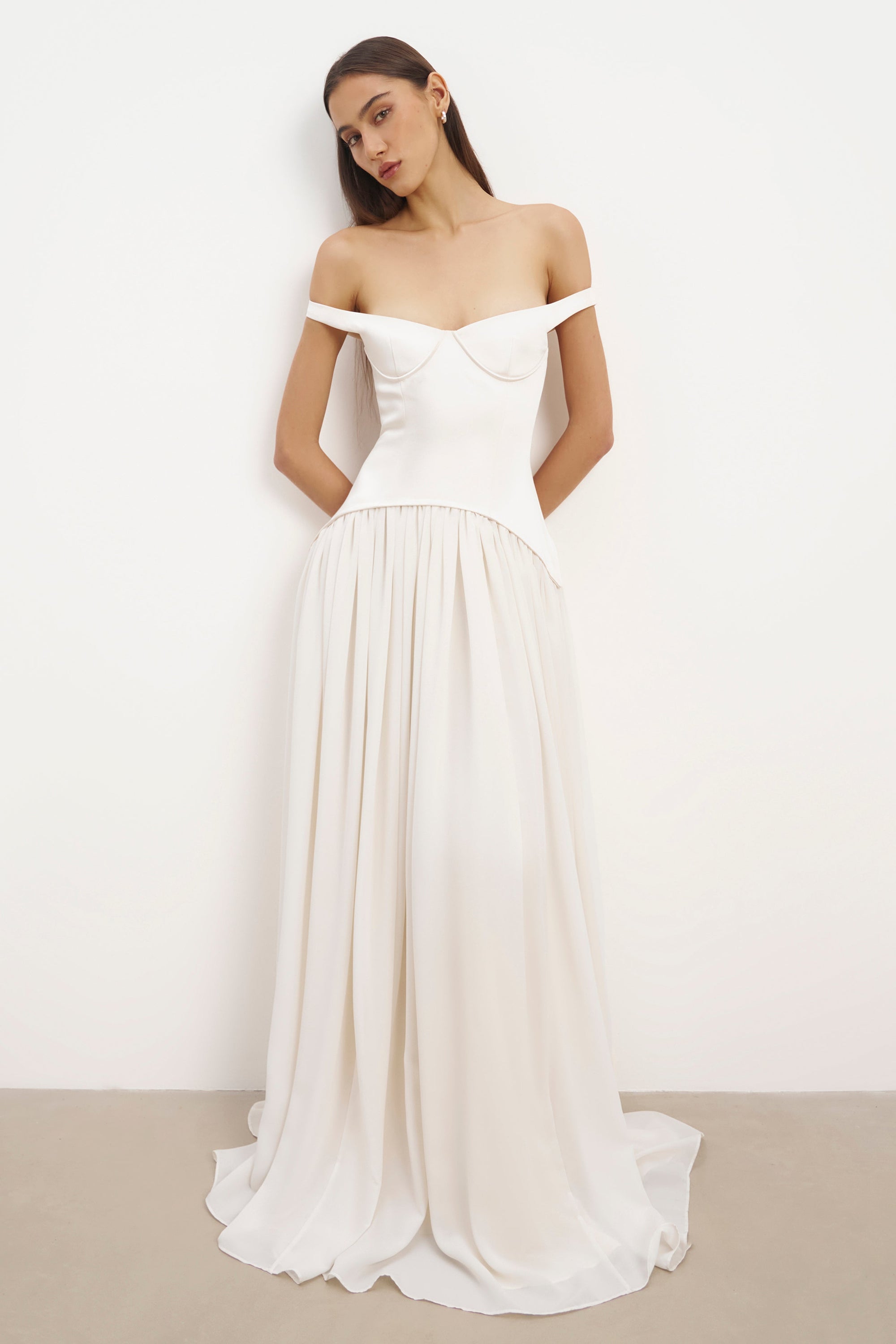 white off shoulder corset dress Velvi - Cindi Corset Midi Dress - White