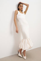 Satin Bubble Hem Midi Dress - Cream