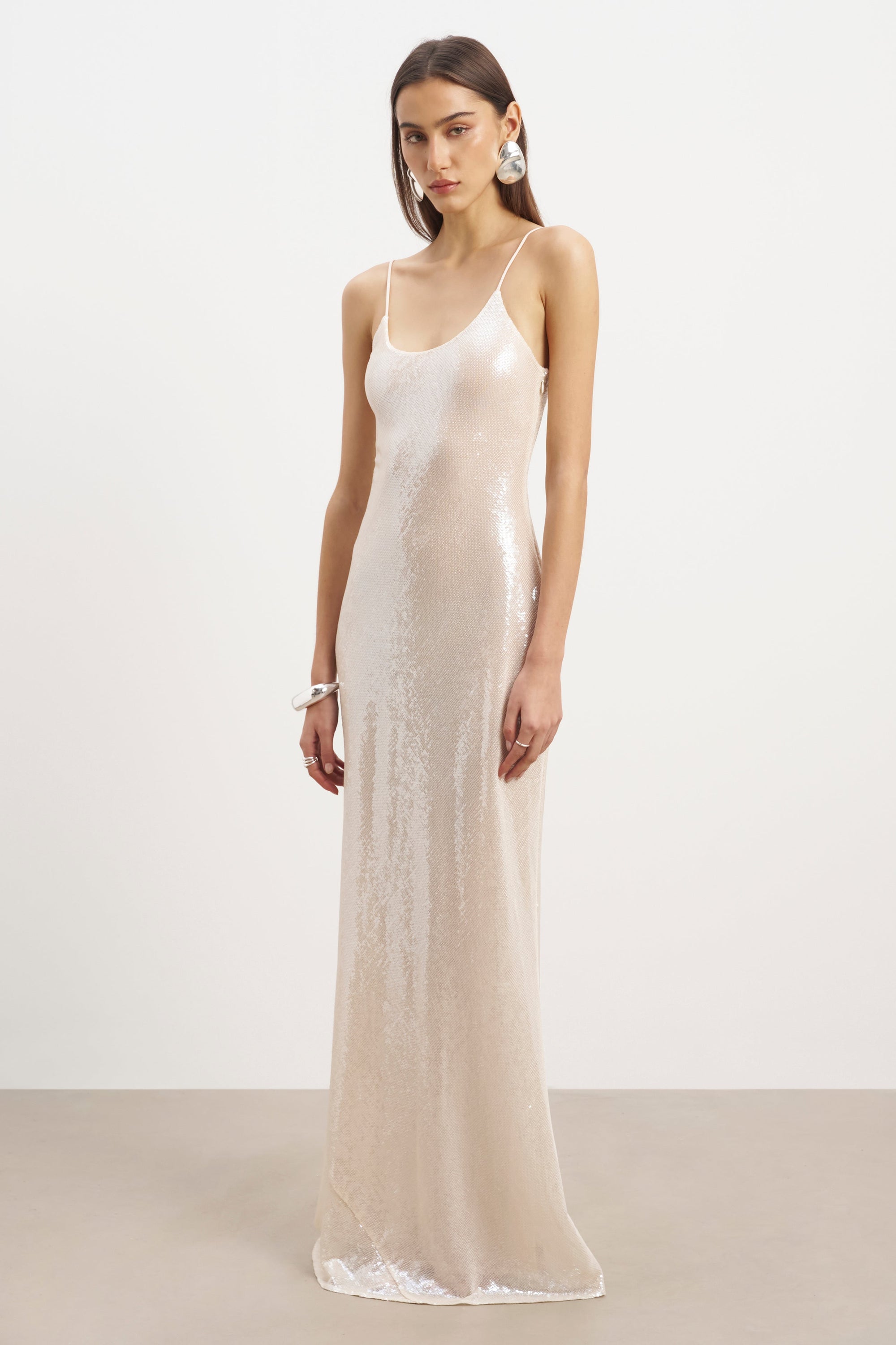 Sequin Camisole Maxi Dress - Nude
