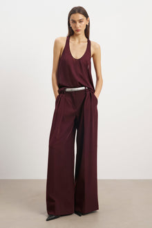Sheer Plunge U Neck Tank Top - Mulberry