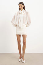 Sheer Chiffon Tie Neck Blouse - Cream