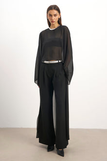Sheer Chiffon Cape Blouse - Black
