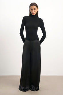 Formal Satin Ultra Wide Leg Trousers - Black