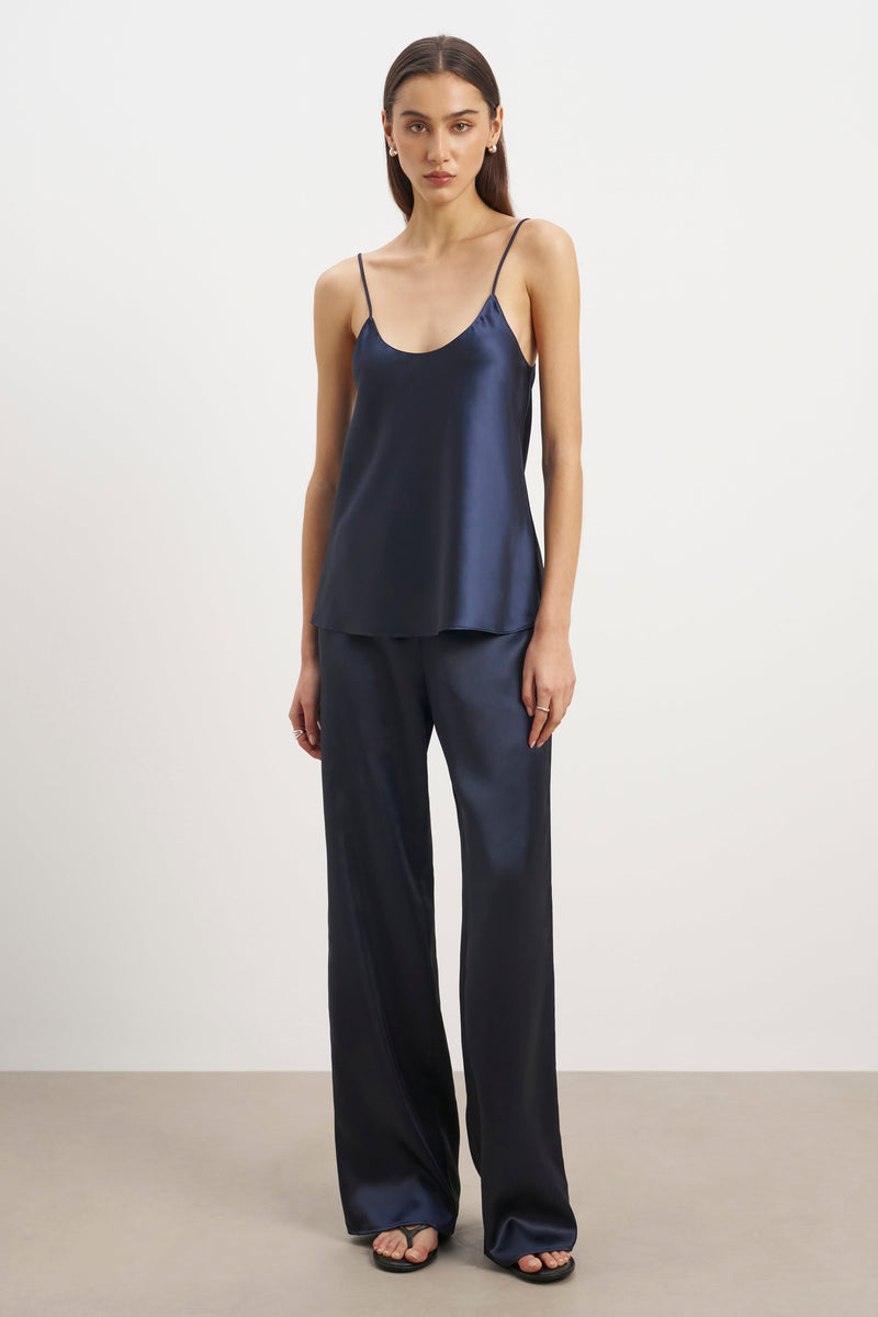 Formal Satin Straight Leg Trousers - Navy