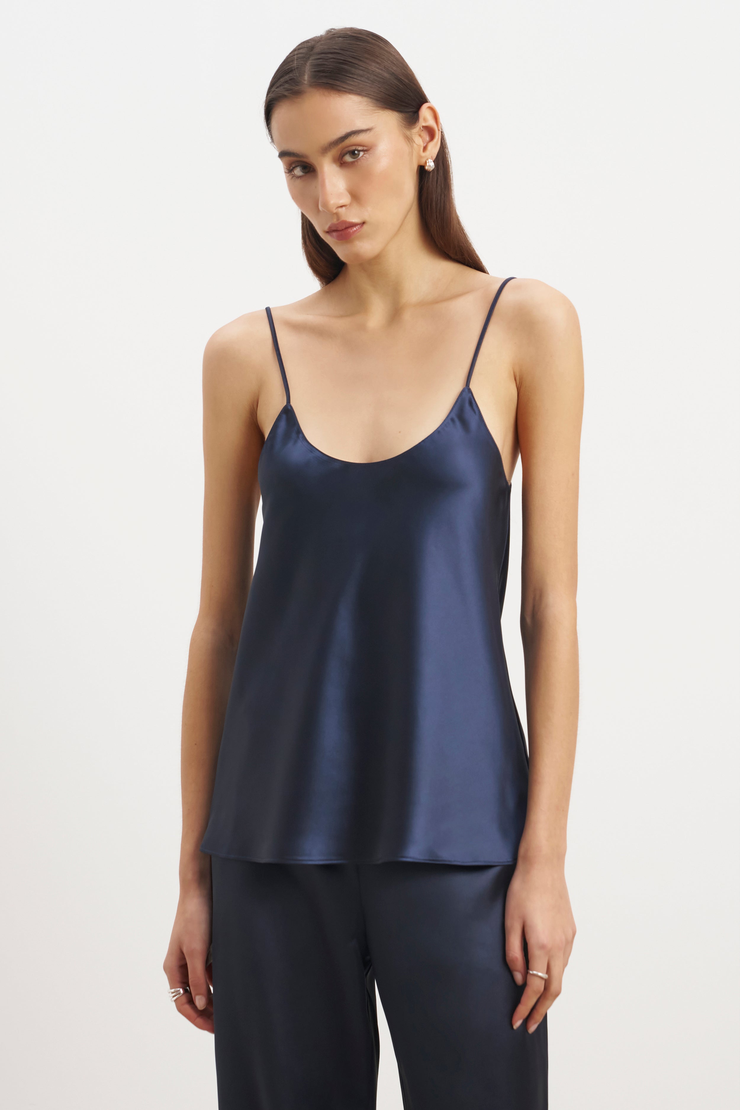 Satin Scoop Neck Camisole - Navy | BOA