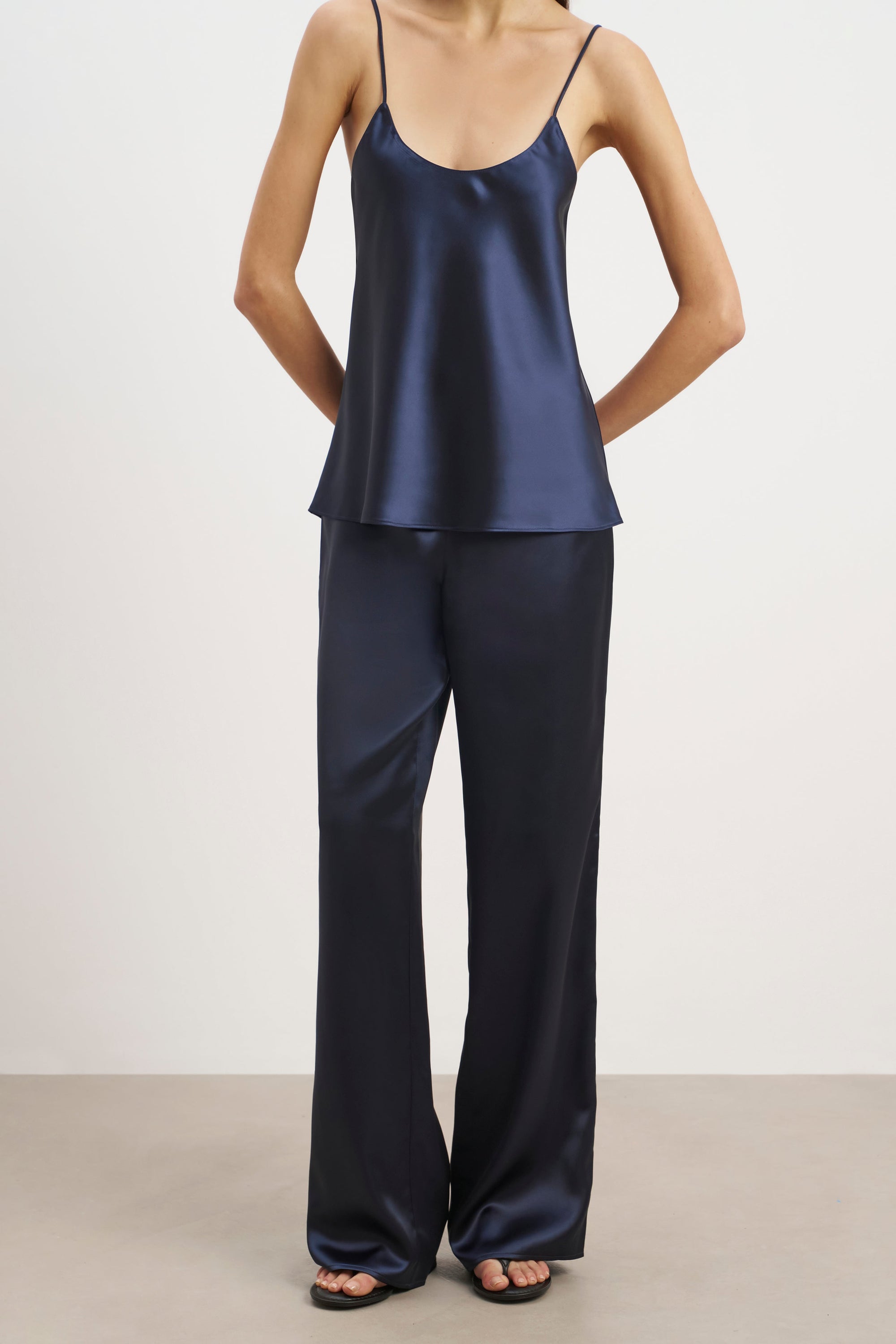 Formal Satin Straight Leg Trousers - Navy