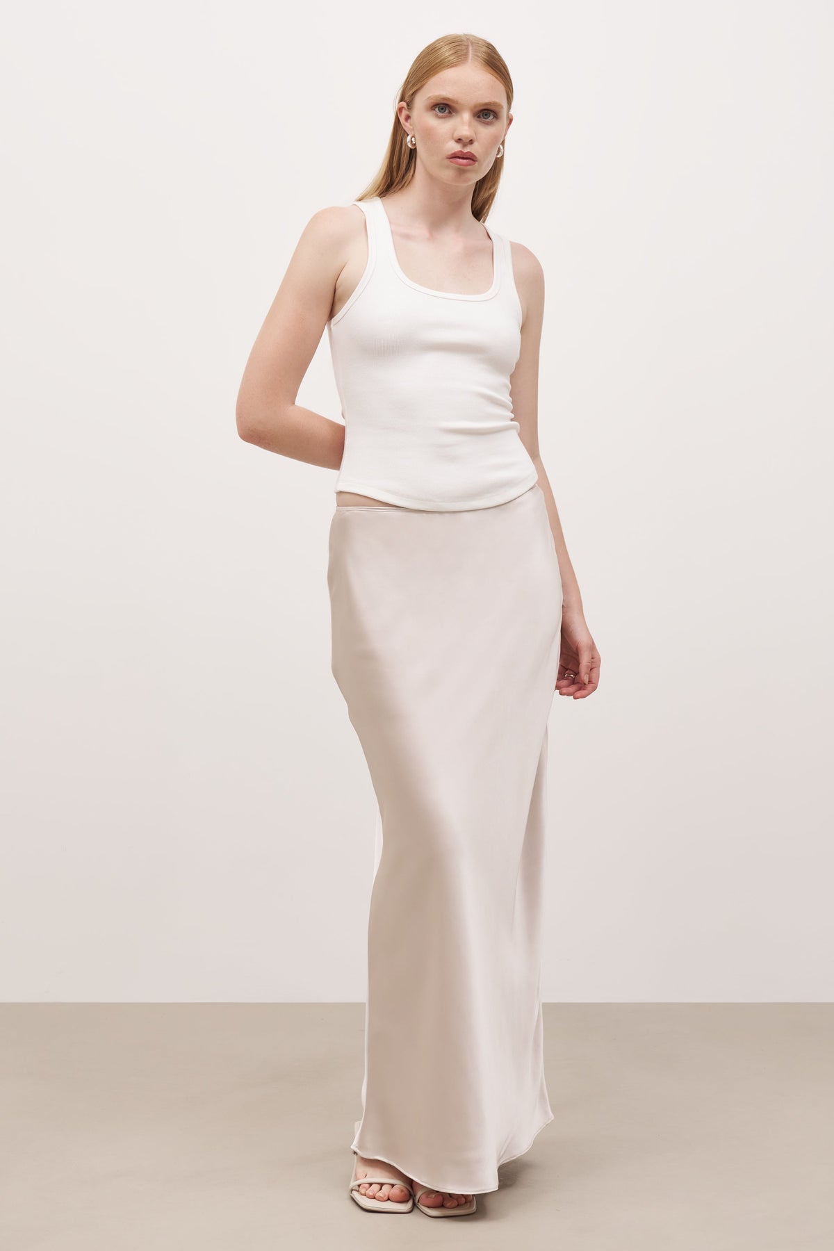 Beige satin maxi skirt sale