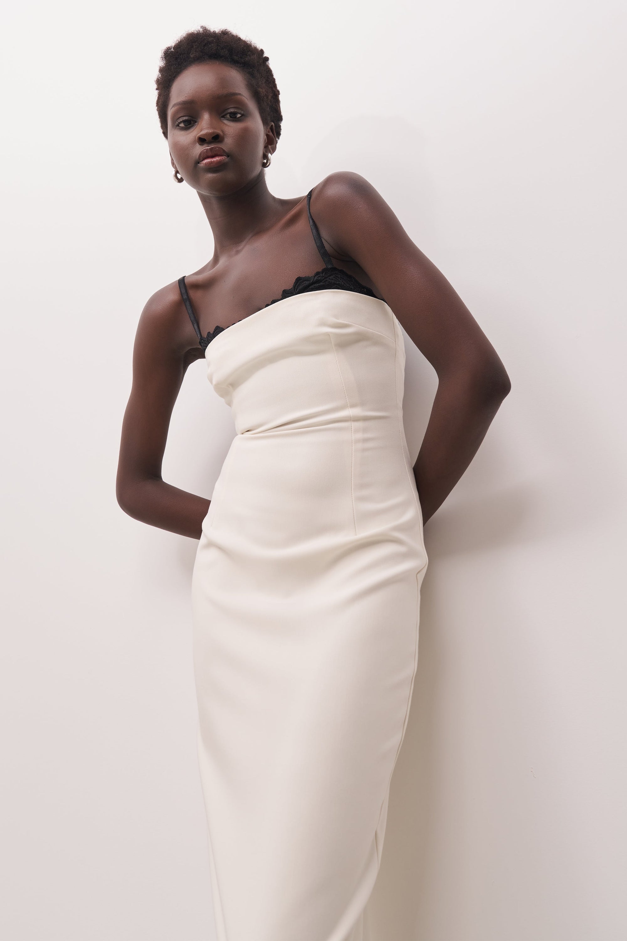 Tailored Bustier Maxi Dress - Cream/Black Tailored Bustier Maxi Dress - Cream/Black