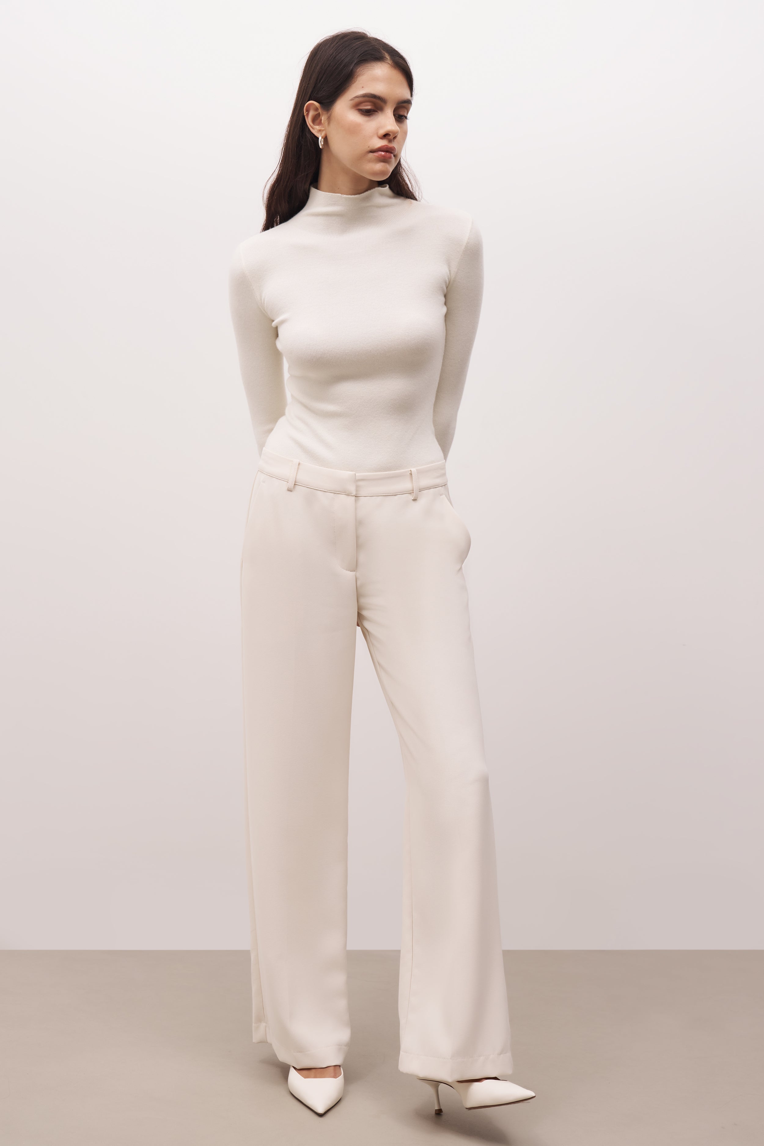 Fine Knit High Neck Bodysuit Cream