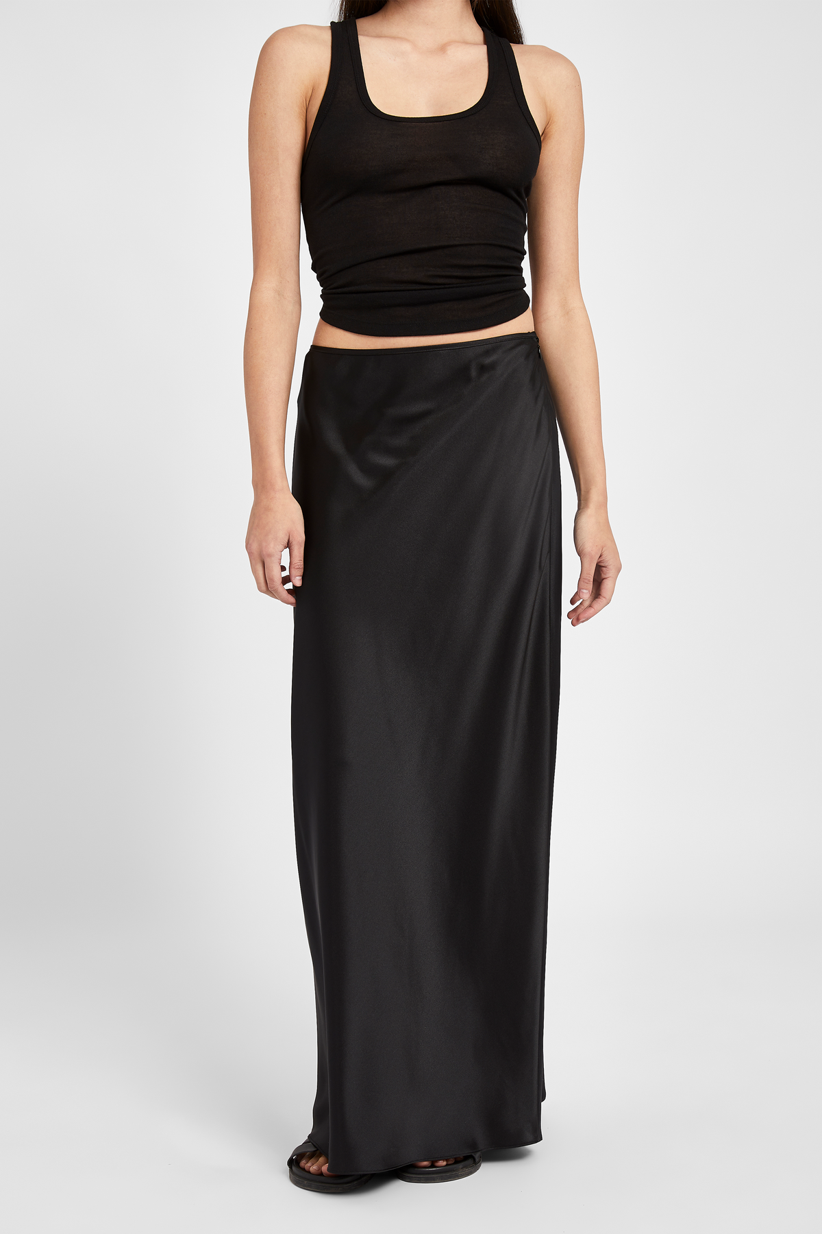 Black silk top maxi skirt