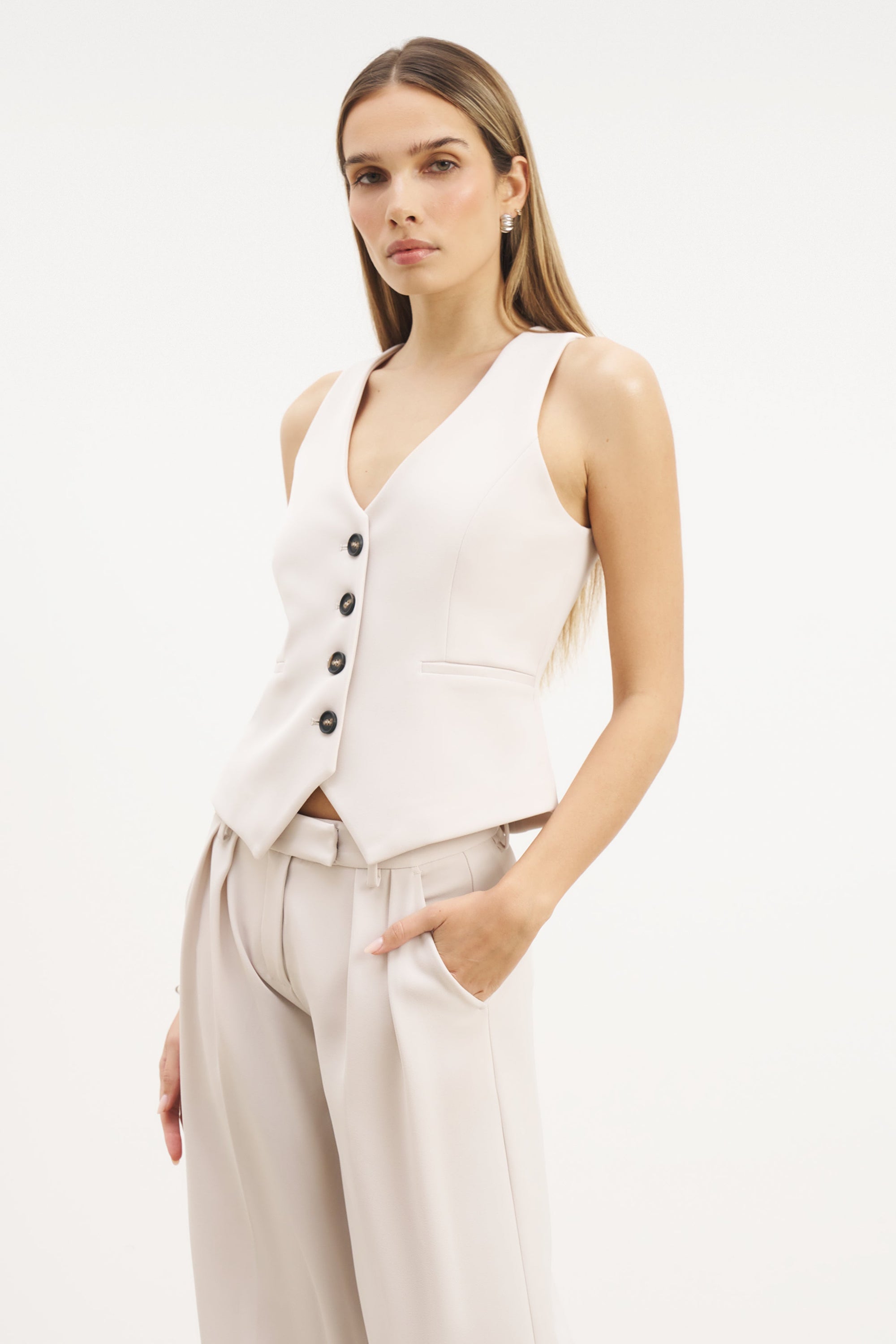 Clean Cut Double Pleat Trousers - Ecru