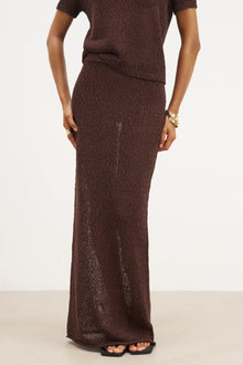 Crochet Knit Maxi Skirt - Carob