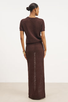Crochet Knit Maxi Skirt - Carob