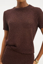 Crochet Knit Relaxed T Shirt - Carob