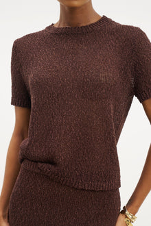 Crochet Knit Relaxed T Shirt - Carob