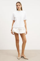 Cotton Puff Ball Mini Skirt - White