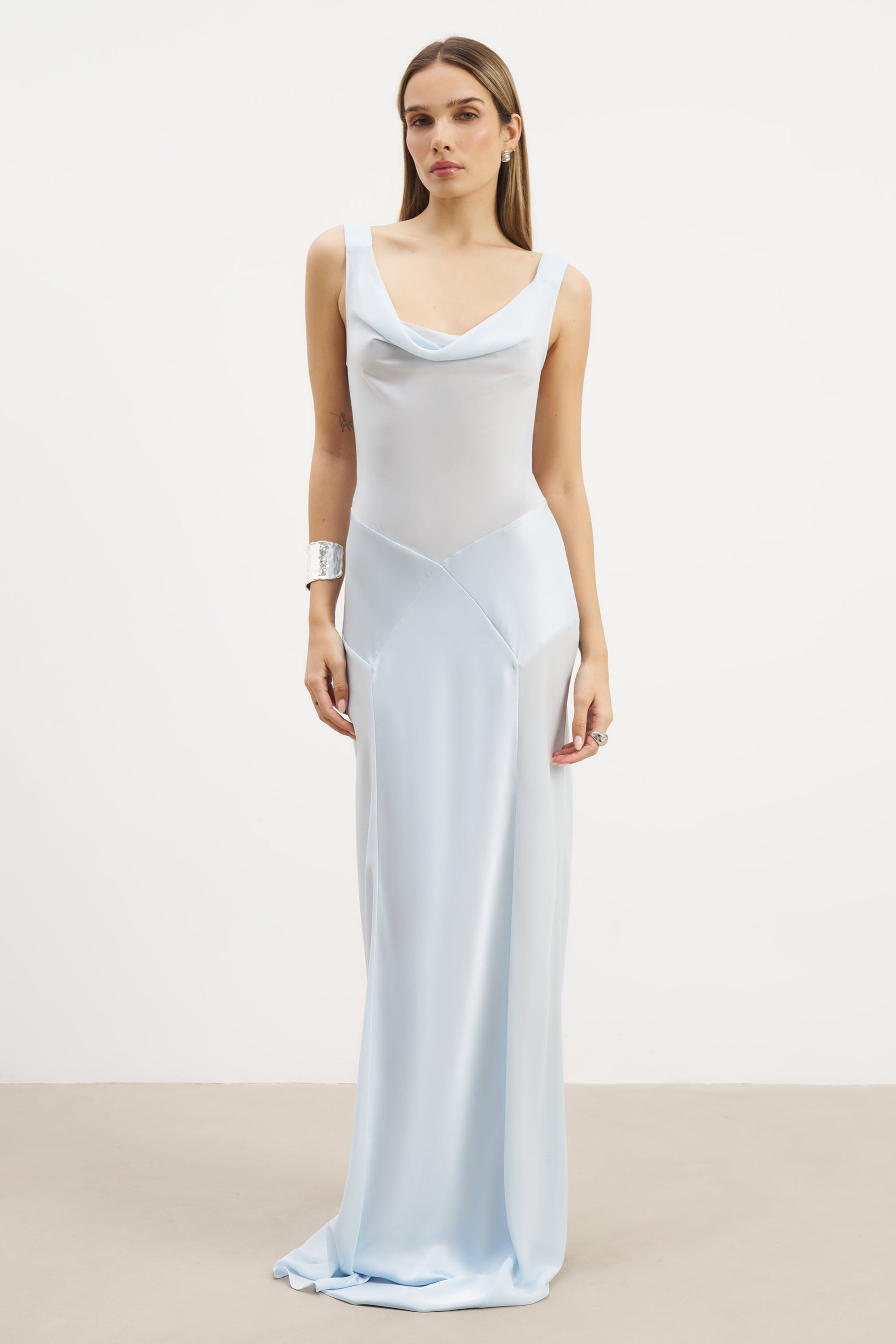 blue satin cowl neck dress Mikayla - Dusty Blue