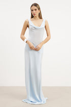 Cowl Neck Satin Panel Gown - Powder Blue