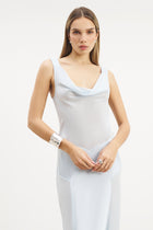 Cowl Neck Satin Panel Gown - Powder Blue