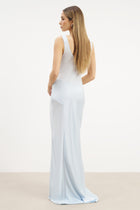 Cowl Neck Satin Panel Gown - Powder Blue
