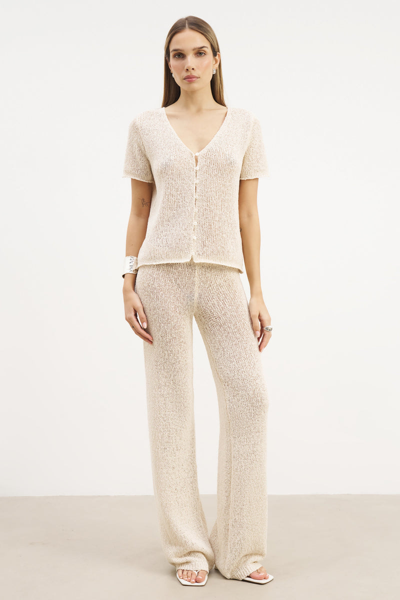 Crochet Knit Button Up Top - Cream