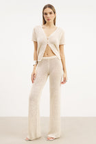 Crochet Knit Wide Leg Trousers - Cream