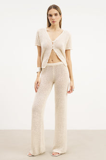 Crochet Knit Wide Leg Trousers - Cream