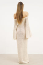 Crochet Knit Off Shoulder Maxi Dress - Cream