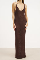 Crochet Knit Plunging Cami Maxi Dress - Carob