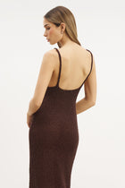 Crochet Knit Plunging Cami Maxi Dress - Carob