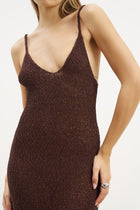 Crochet Knit Plunging Cami Maxi Dress - Carob