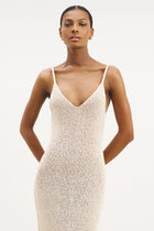 Crochet Knit Plunging Cami Maxi Dress - Cream