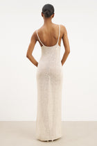 Crochet Knit Plunging Cami Maxi Dress - Cream