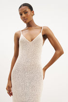 Crochet Knit Plunging Cami Maxi Dress - Cream