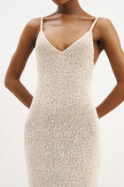 Crochet Knit Plunging Cami Maxi Dress - Cream