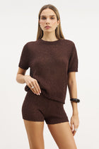 Crochet Knit Relaxed T Shirt - Carob