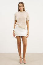 Crochet Knit Relaxed T Shirt - Cream