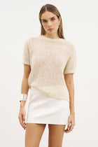 Crochet Knit Relaxed T Shirt - Cream