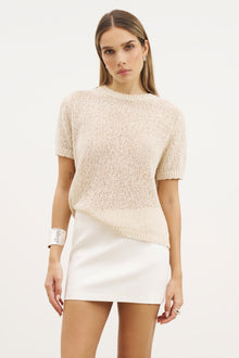 Crochet Knit Relaxed T Shirt - Cream