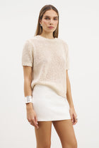 Crochet Knit Relaxed T Shirt - Cream