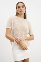 Crochet Knit Relaxed T Shirt - Cream