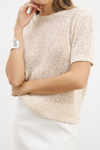 Crochet Knit Relaxed T Shirt - Cream
