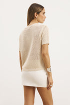 Crochet Knit Relaxed T Shirt - Cream