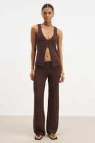 Crochet Knit Wide Leg Trousers - Carob